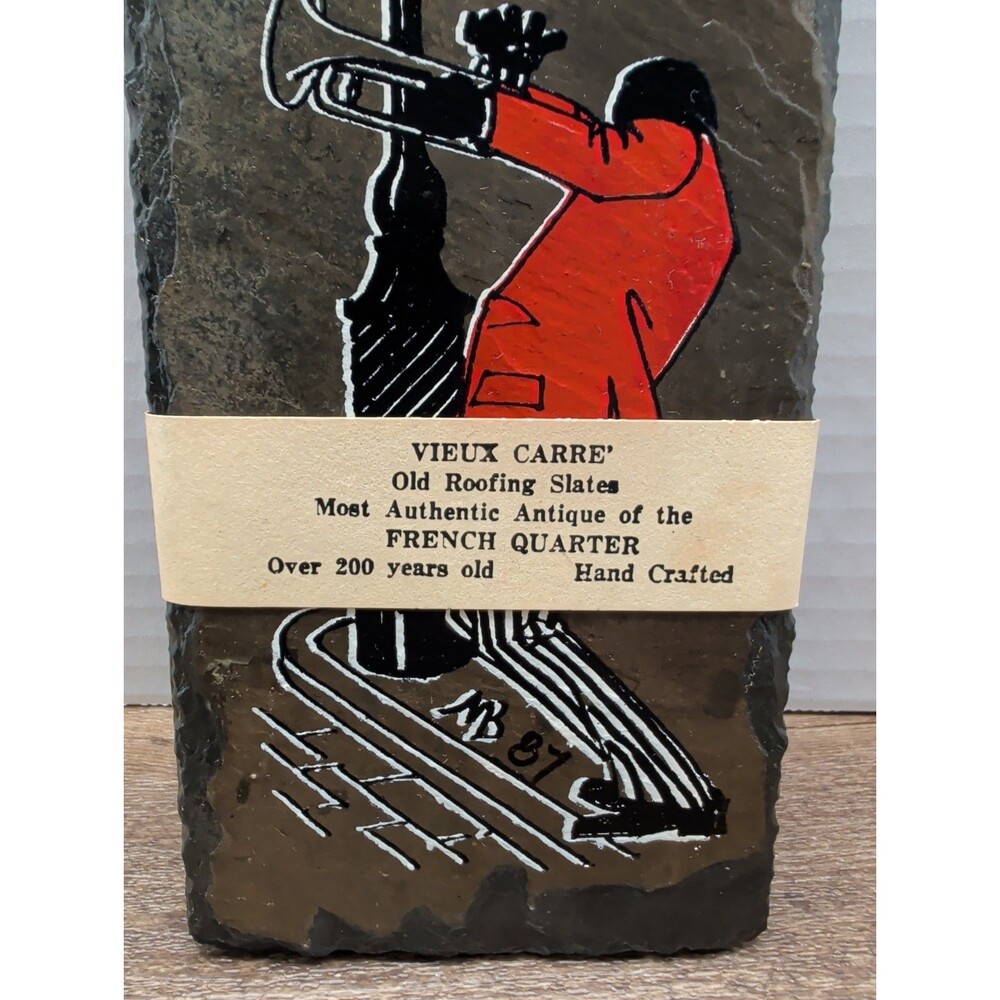 New Orleans Louisiana Jazz Bourbon Street Painted Roof Slate Tile 1987 Signed NB - Picture 2 of 7